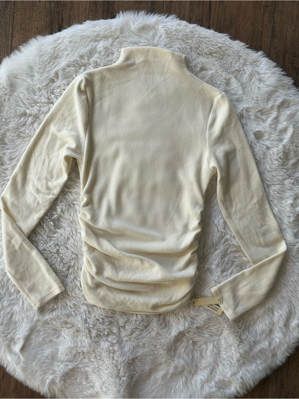 OGL Cream Turtleneck Long-Sleeve Top Ruched Brushed Velour S